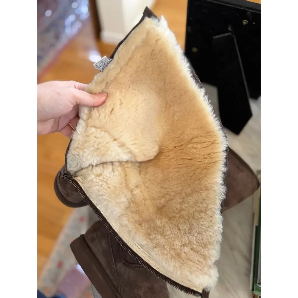 Vintage Y2K Tall Knightsbridge Brown Below Knee Suede Shearling Back Zip Boots